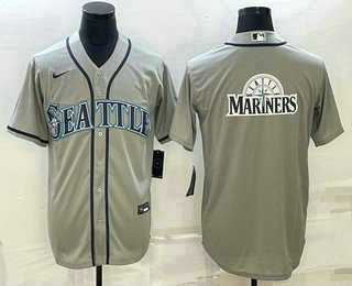 Men%27s Seattle Mariners Big Logo Gray Stitched MLB Cool Base Jersey->seattle mariners->MLB Jersey